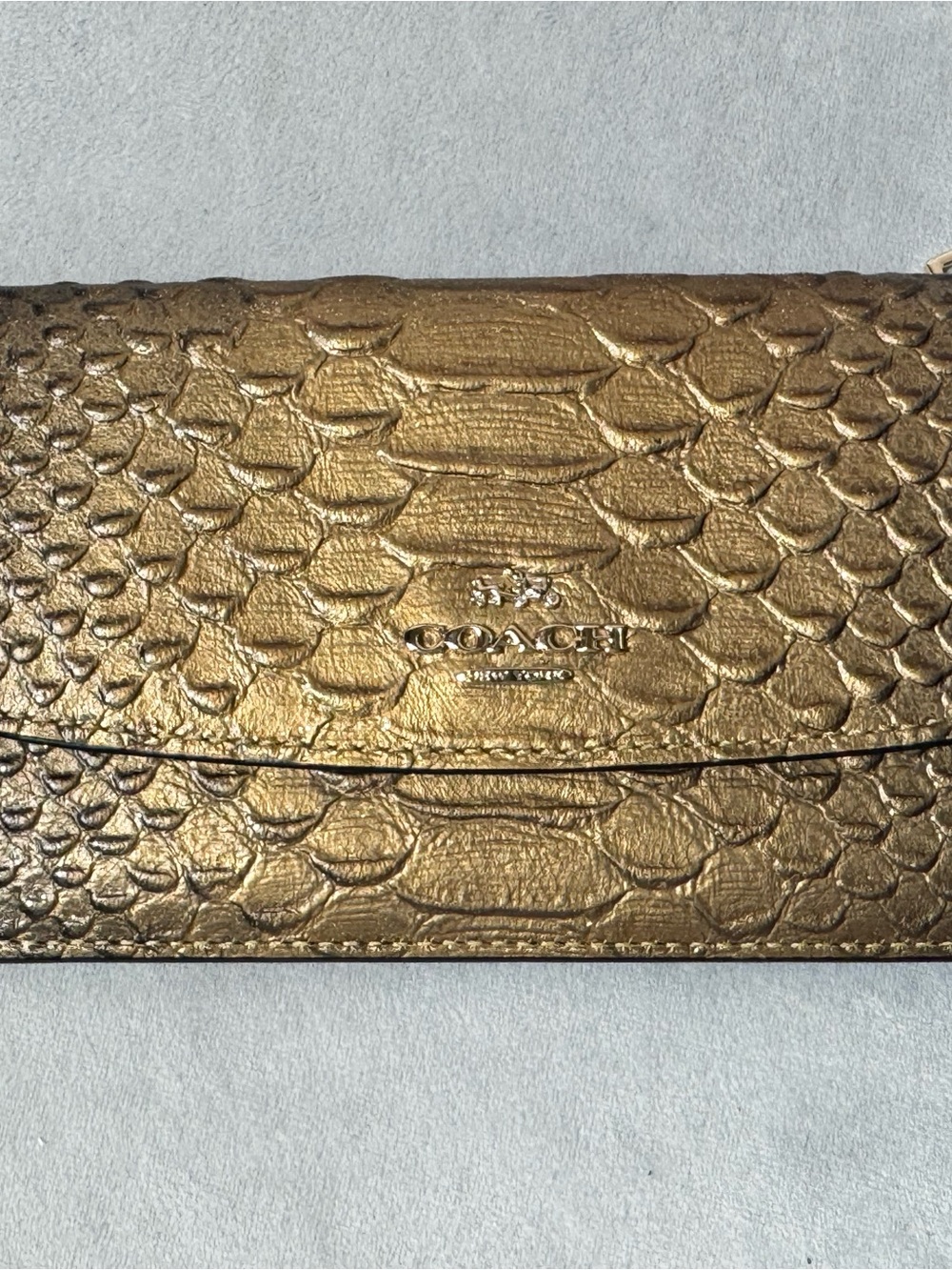 Coach Metallic Gold Embossed Wallet with Reptile Texture